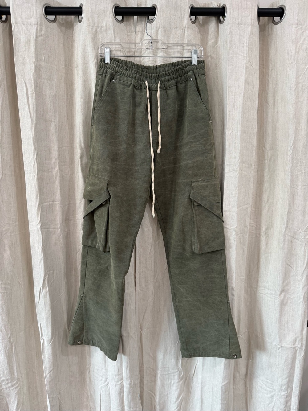 Men's Olive Cargo Drawstring Pants